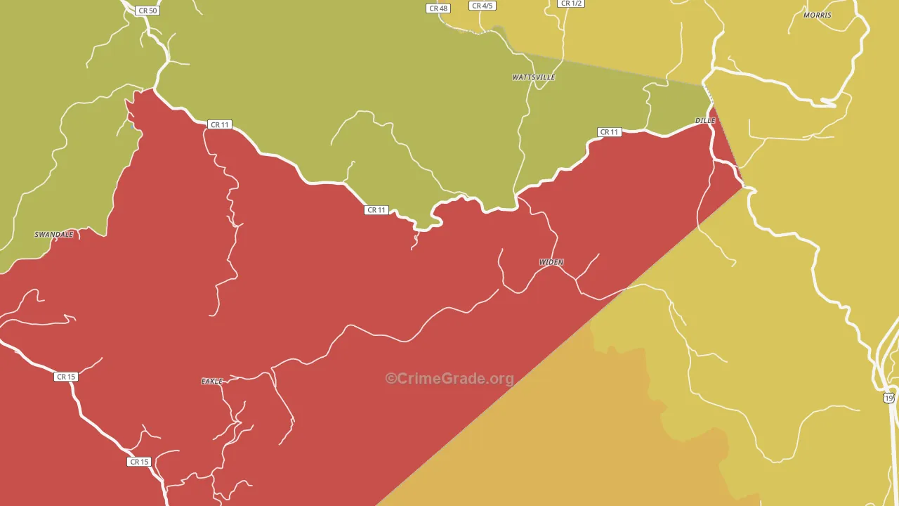 Widen, WV Map of Robbery Rates