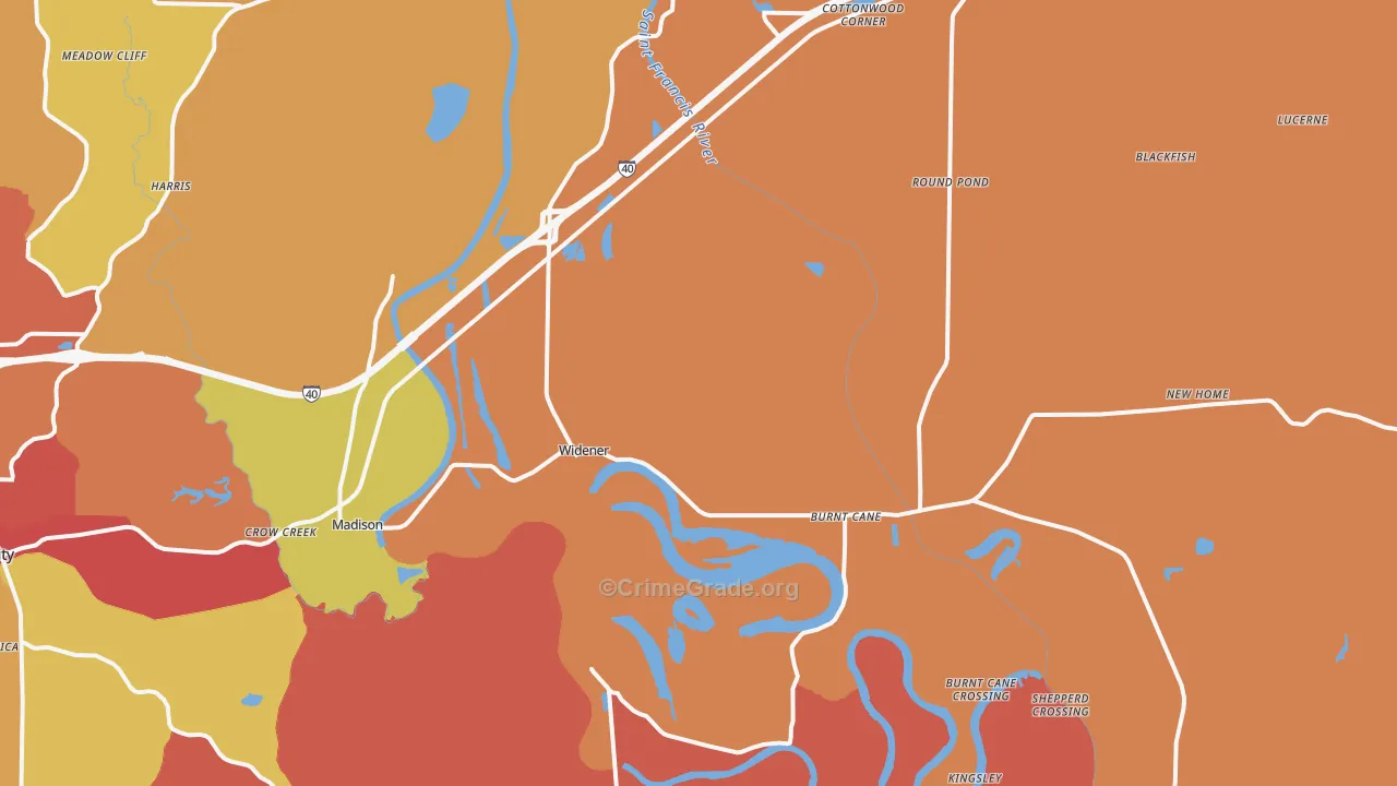 Widener, AR Map of Robbery Rates