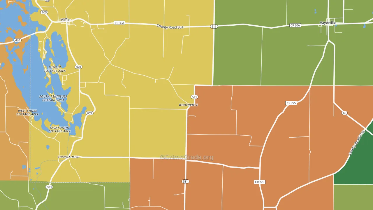 Widowville, OH Map of Robbery Rates
