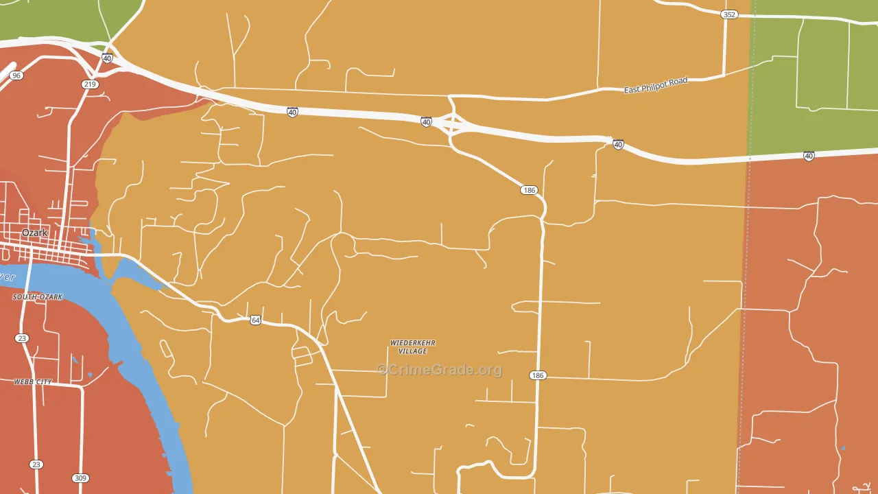 Wiederkehr Village, AR Map of Robbery Rates