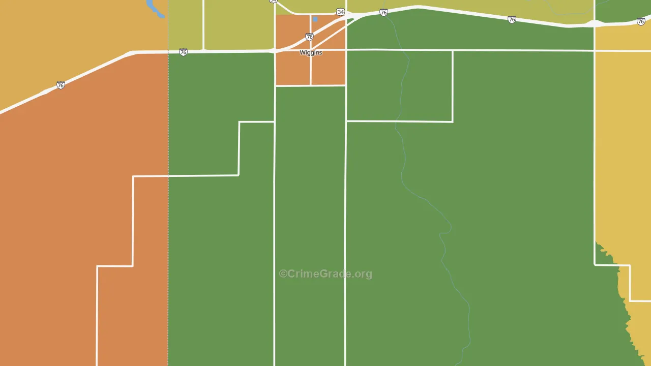 Wiggins, CO Map of Robbery Rates