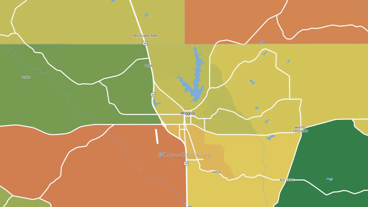Wiggins, MS Map of Robbery Rates