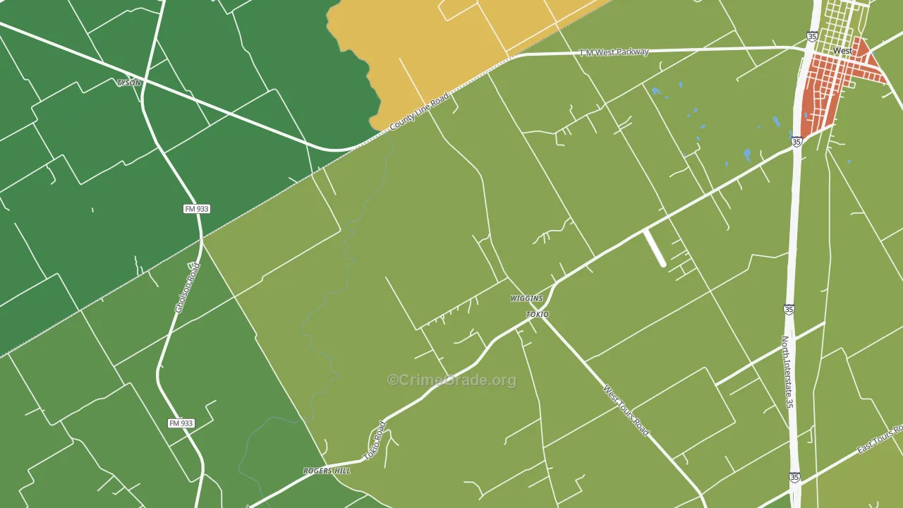 Wiggins, TX Map of Robbery Rates
