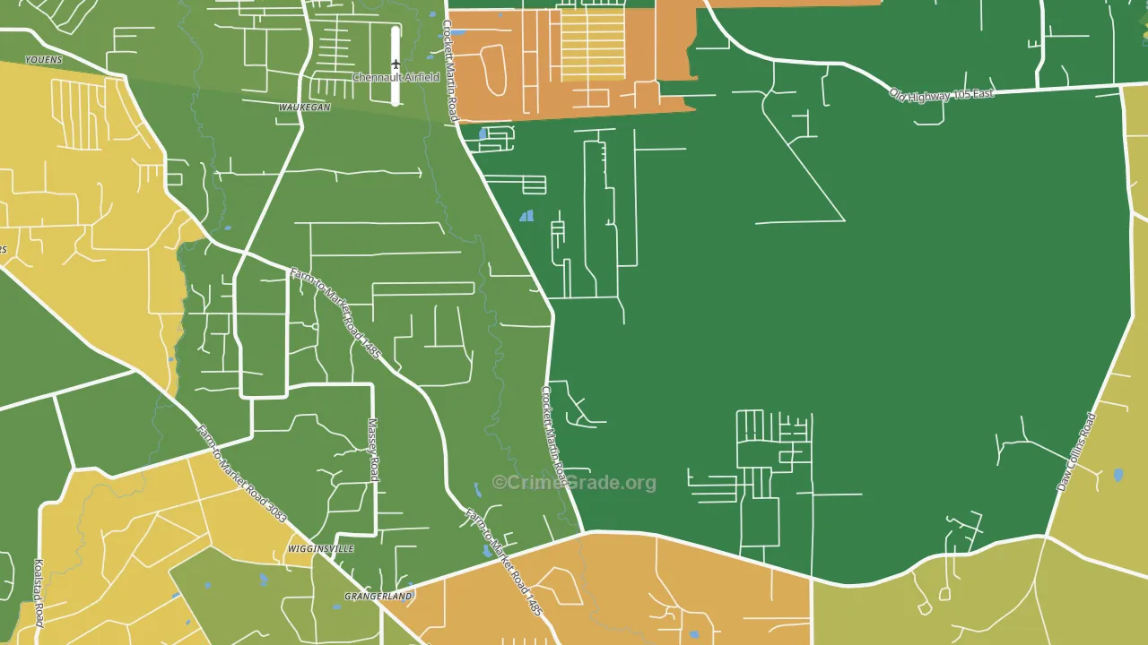 Wigginsville, TX Map of Robbery Rates