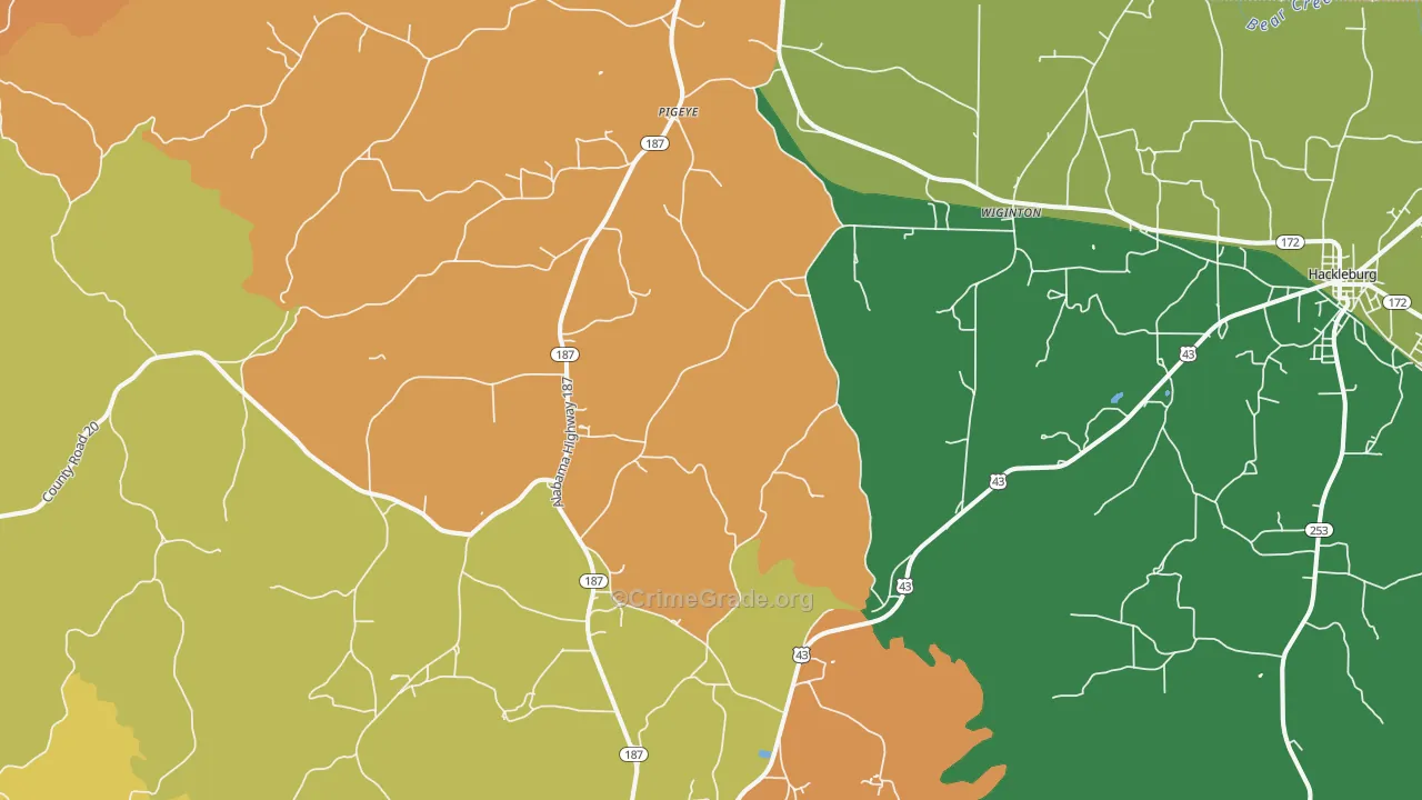 Wiginton, AL Map of Robbery Rates