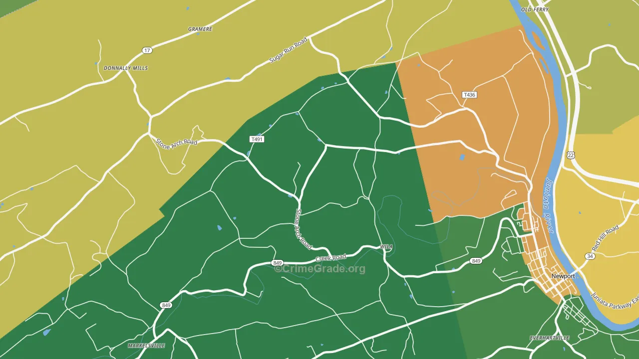Wila, PA Map of Robbery Rates