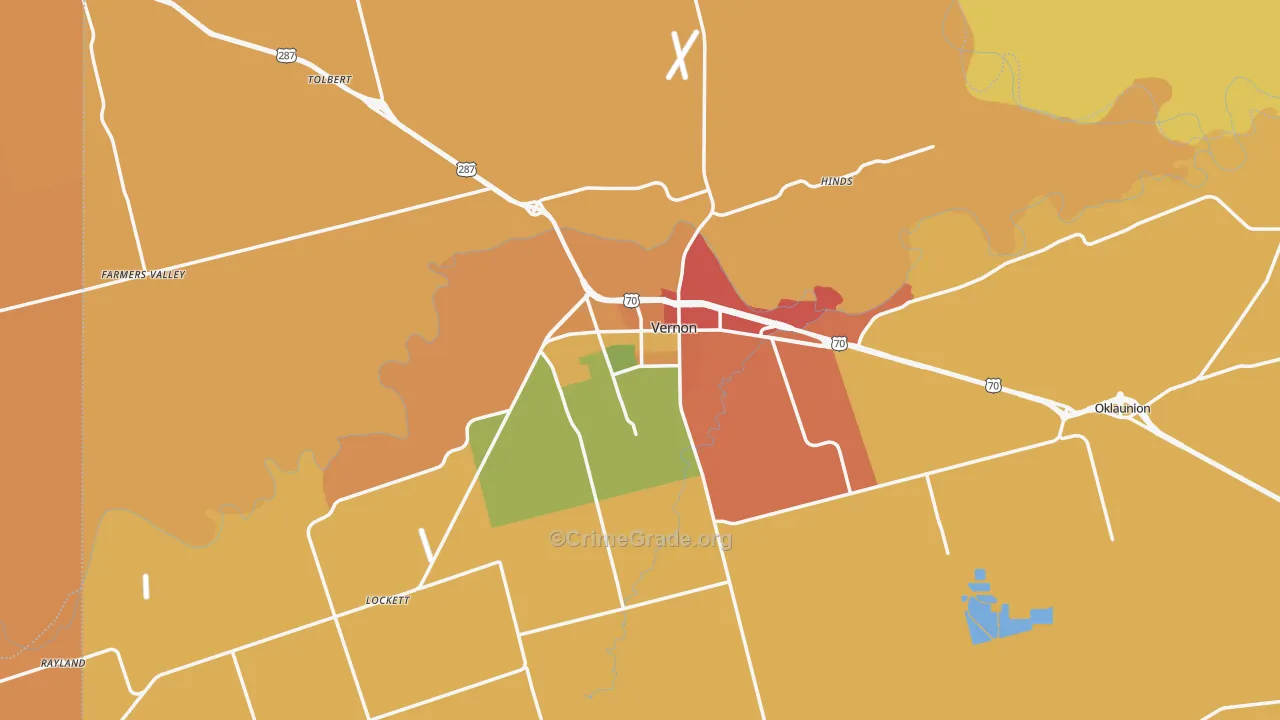 Wilbarger County, TX Map of Robbery Rates