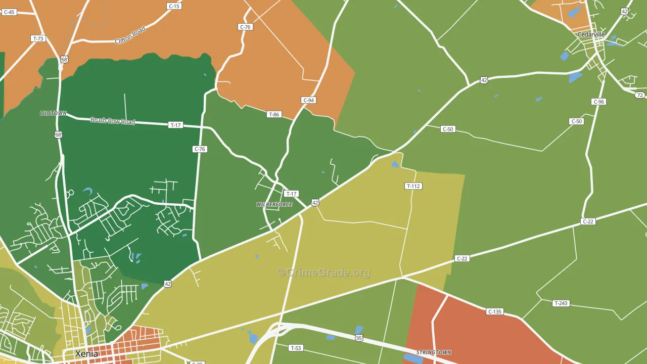 Wilberforce, OH Map of Robbery Rates