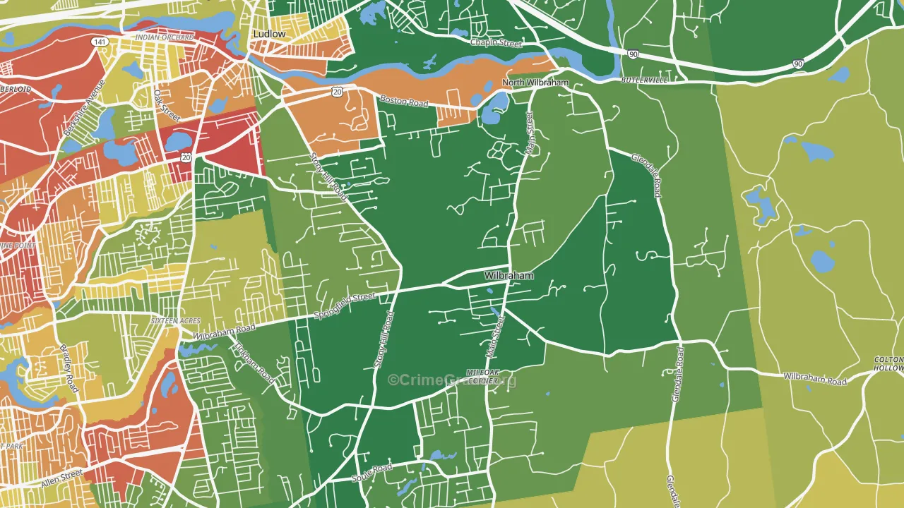 Wilbraham, MA Map of Robbery Rates