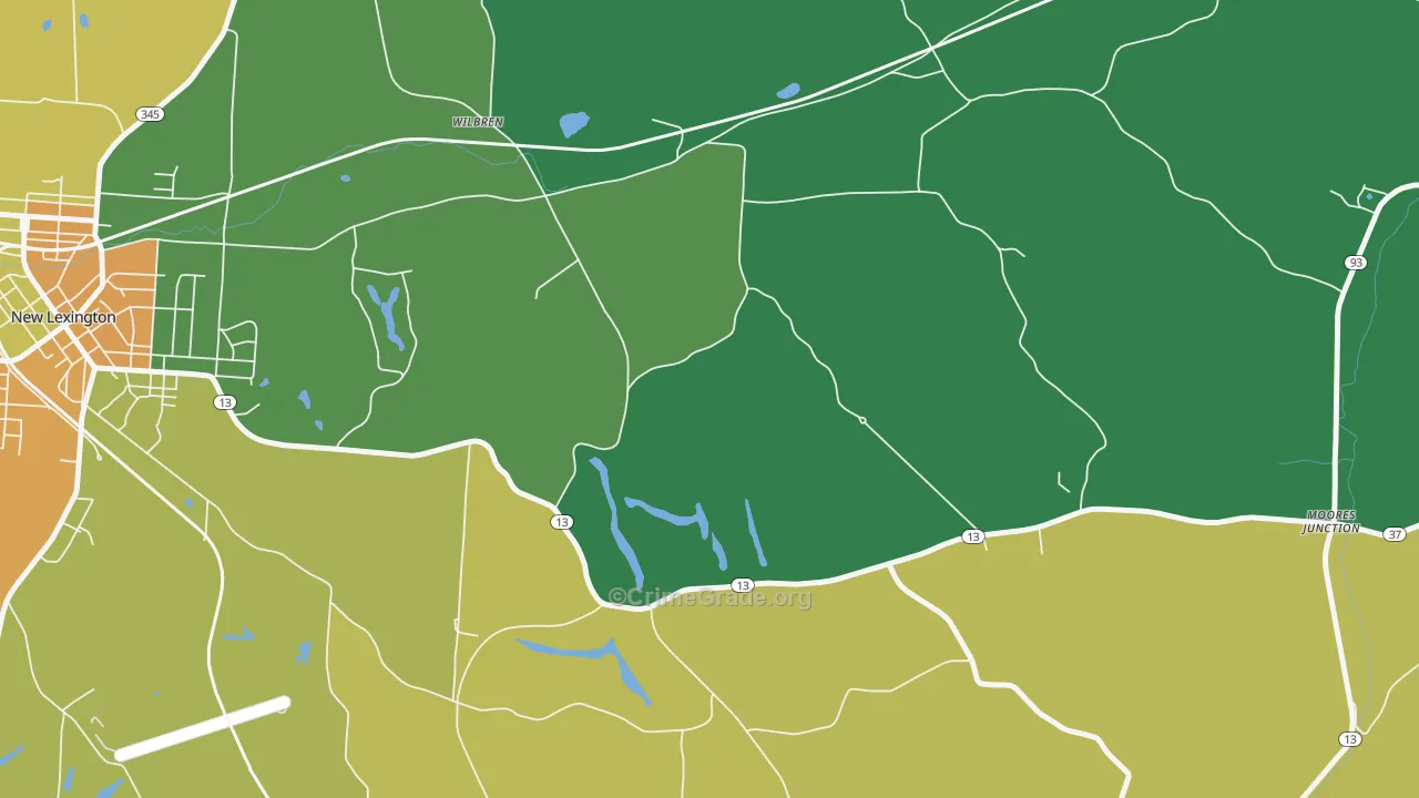 Wilbren, OH Map of Robbery Rates