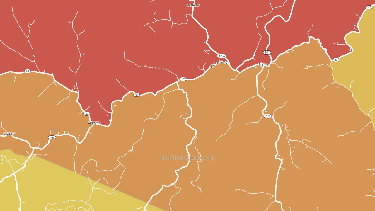 Wilbur, KY Map of Robbery Rates
