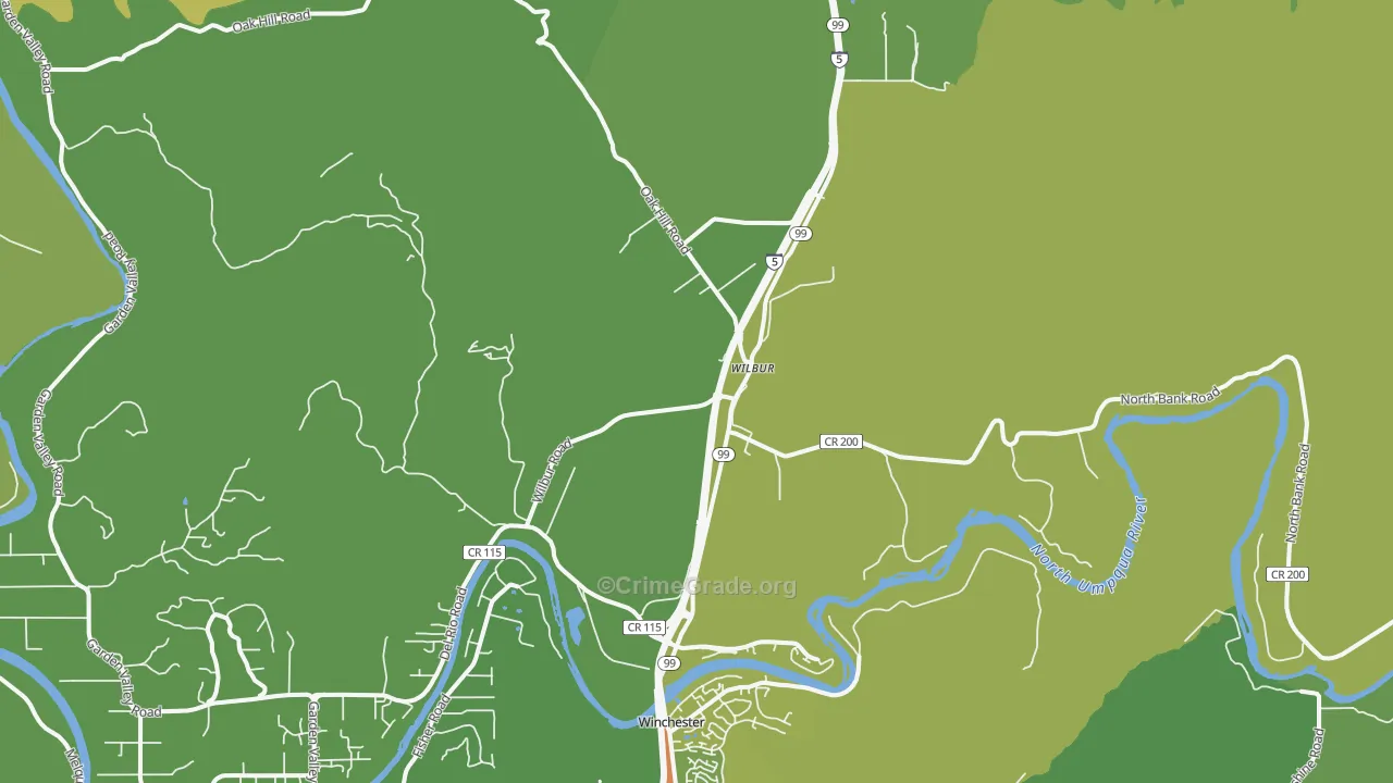 Wilbur, OR Map of Robbery Rates