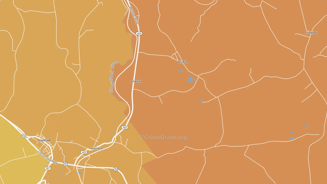 Wilbur, PA Map of Robbery Rates