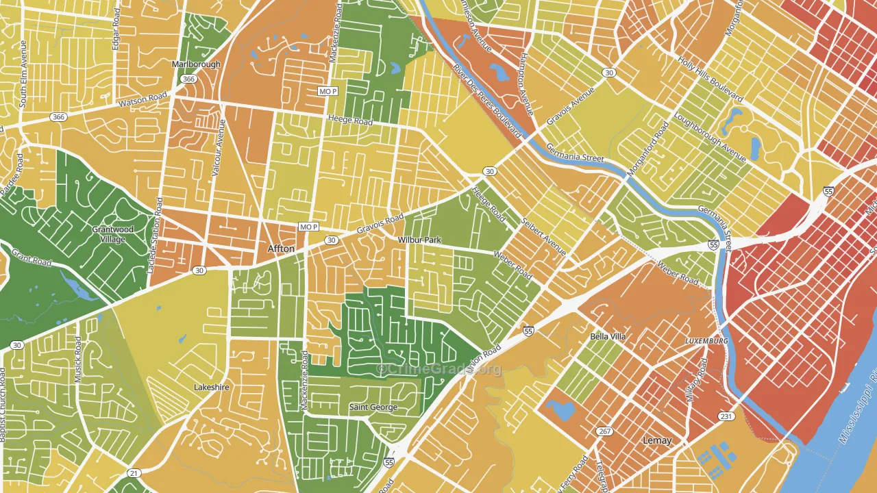 Wilbur Park, MO Map of Robbery Rates