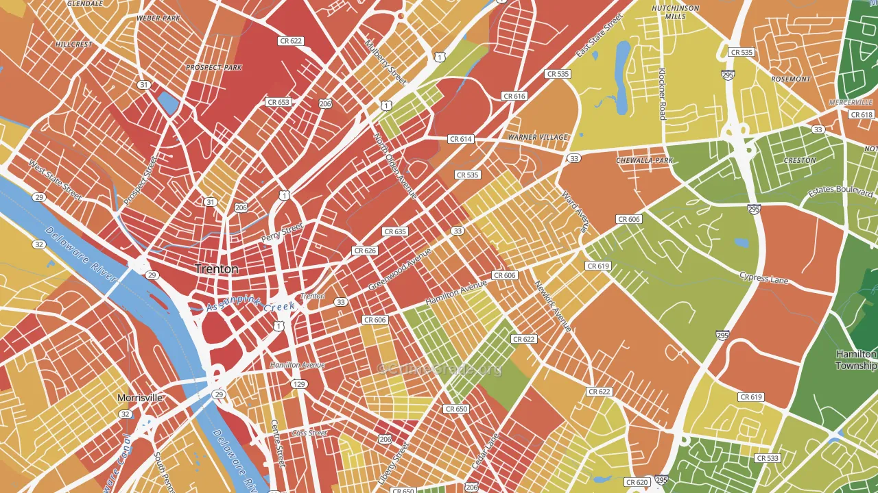 Wilbur, Trenton, NJ Map of Robbery Rates