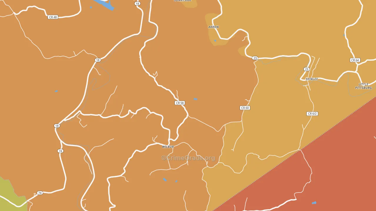 Wilbur, WV Map of Robbery Rates