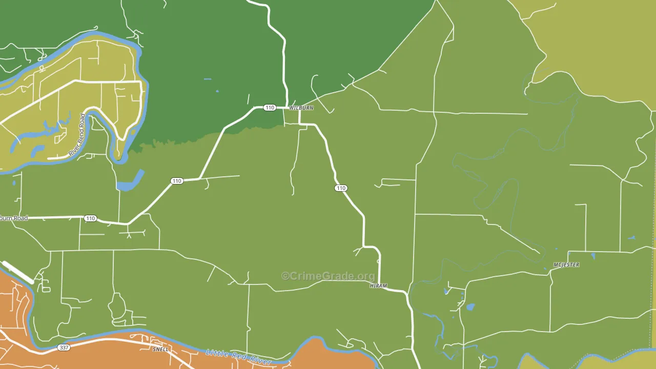 Wilburn, AR Map of Robbery Rates