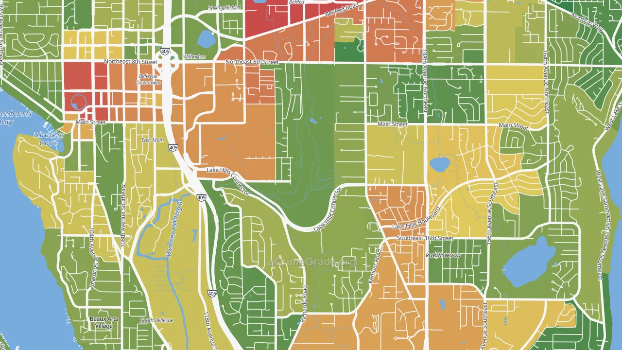 Wilburton, Bellevue, WA Map of Robbery Rates