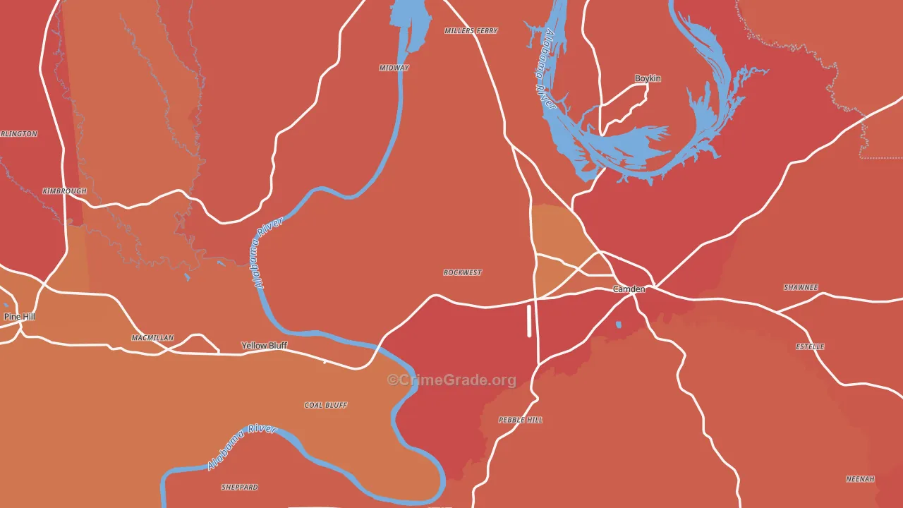 Wilcox County, AL Map of Robbery Rates