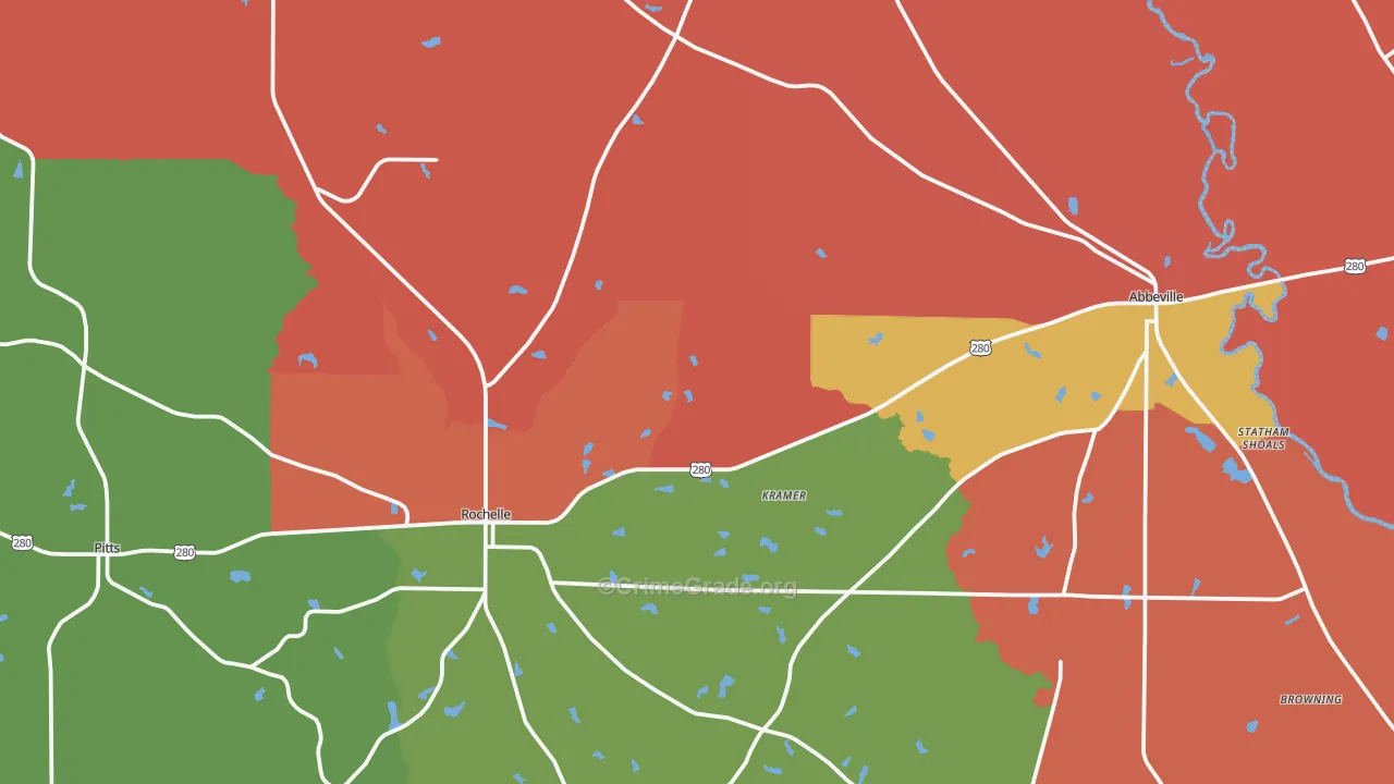 Wilcox County, GA Map of Robbery Rates