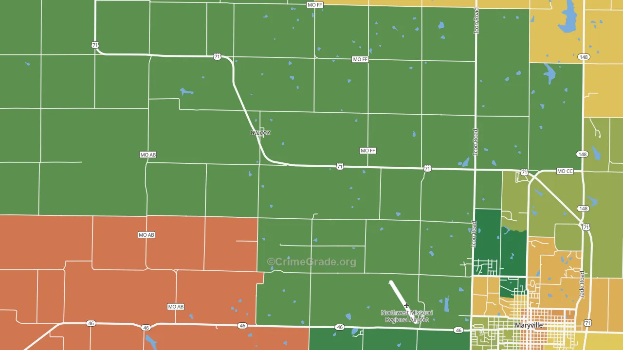 Wilcox, MO Map of Robbery Rates