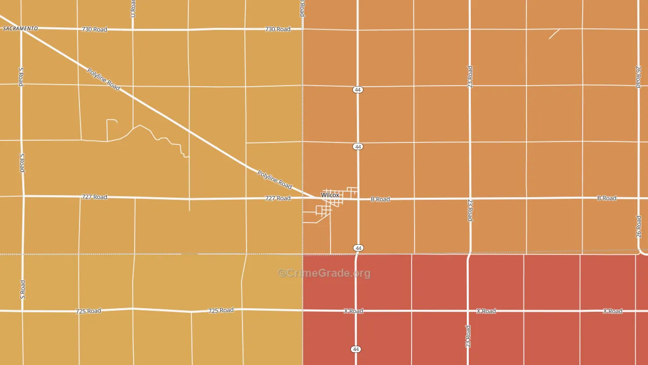 Wilcox, NE Map of Robbery Rates