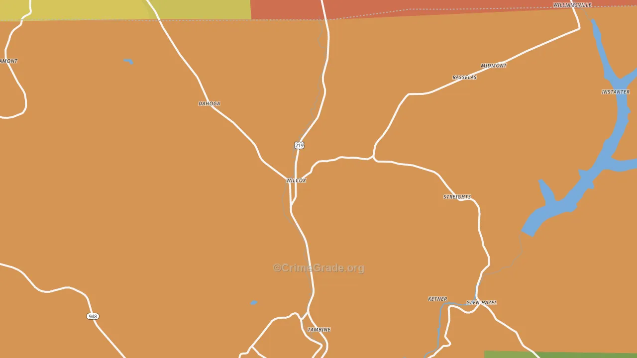 Wilcox, PA Map of Robbery Rates