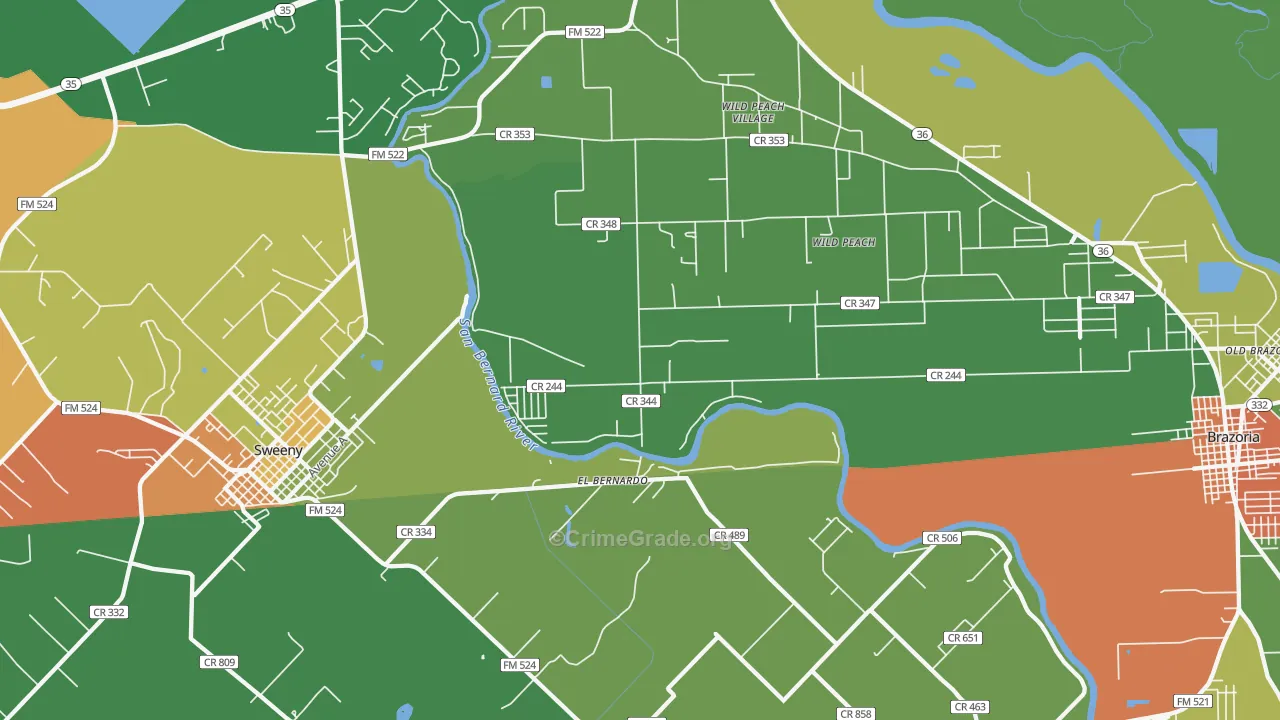 Wild Peach Village, TX Map of Robbery Rates