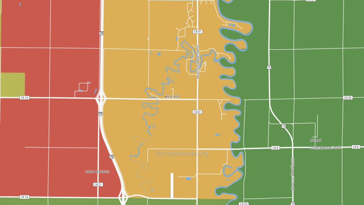 Wild Rice, ND Map of Robbery Rates