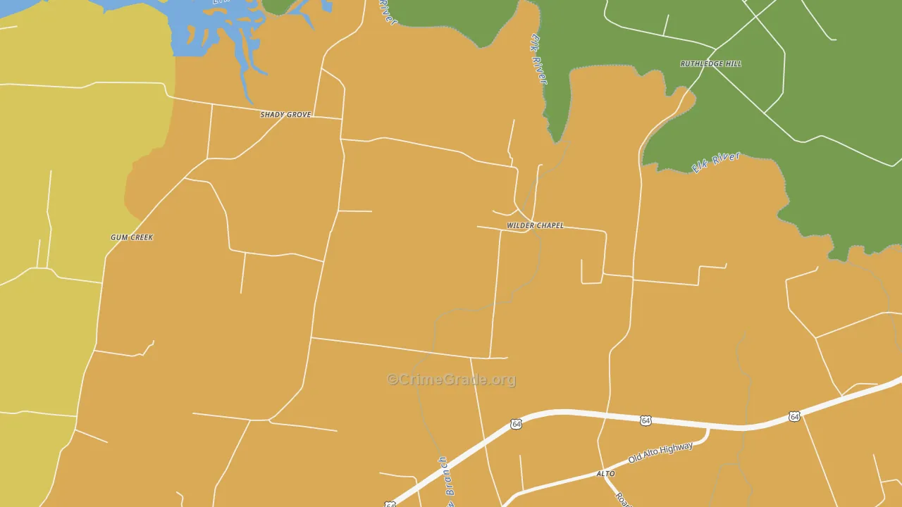 Wilder Chapel, TN Map of Robbery Rates