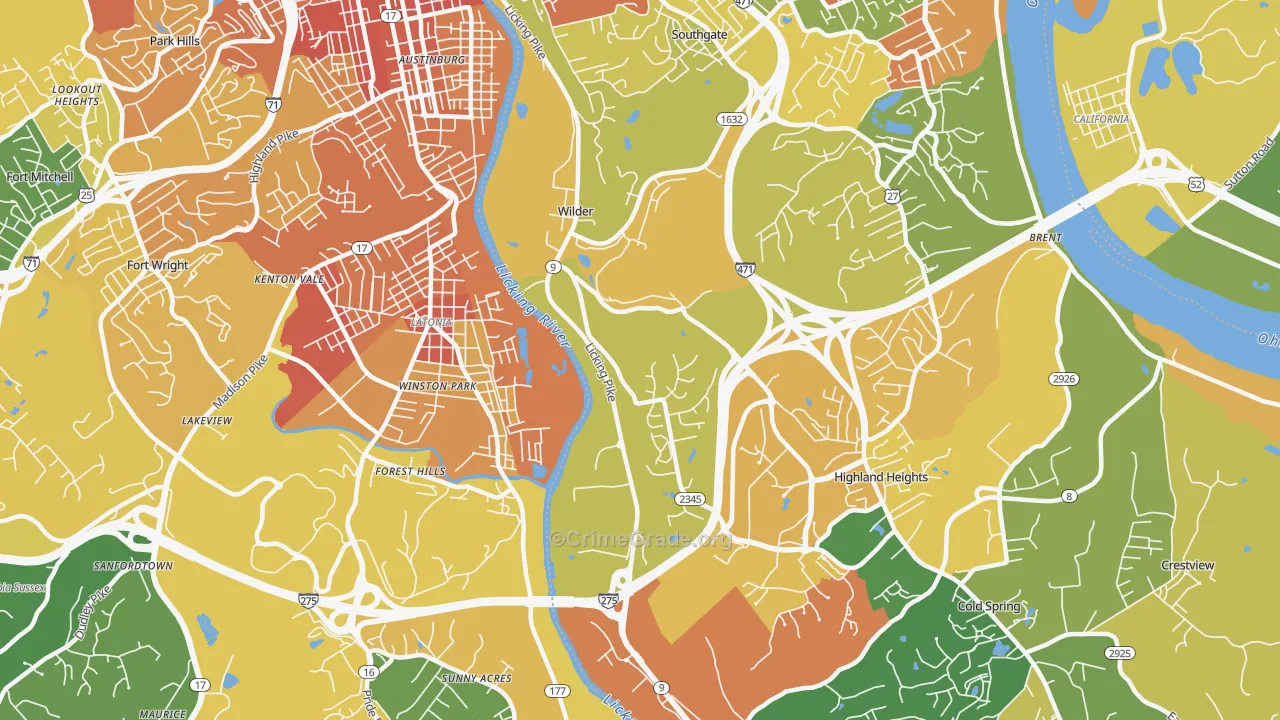 Wilder, KY Map of Robbery Rates