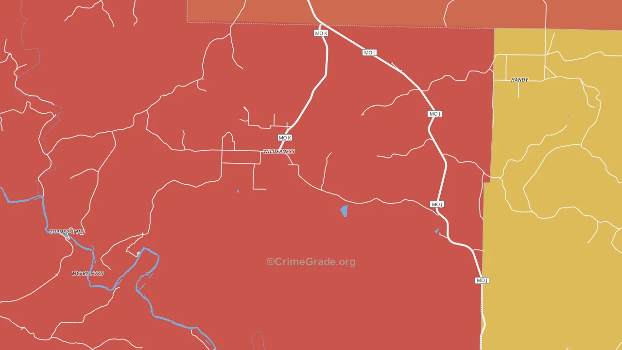 Wilderness, MO Map of Robbery Rates