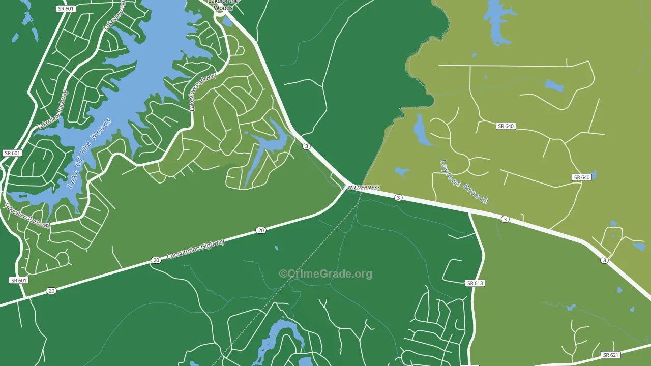Wilderness, VA Map of Robbery Rates