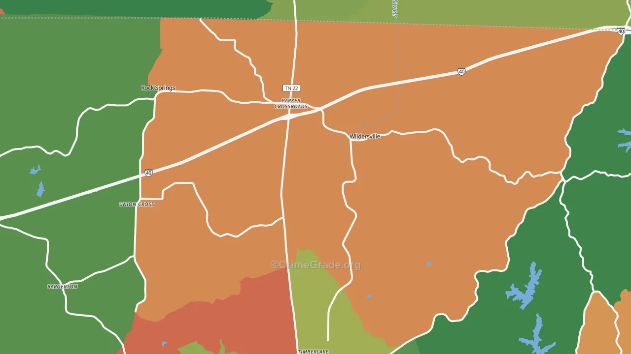 Wildersville, TN Map of Robbery Rates