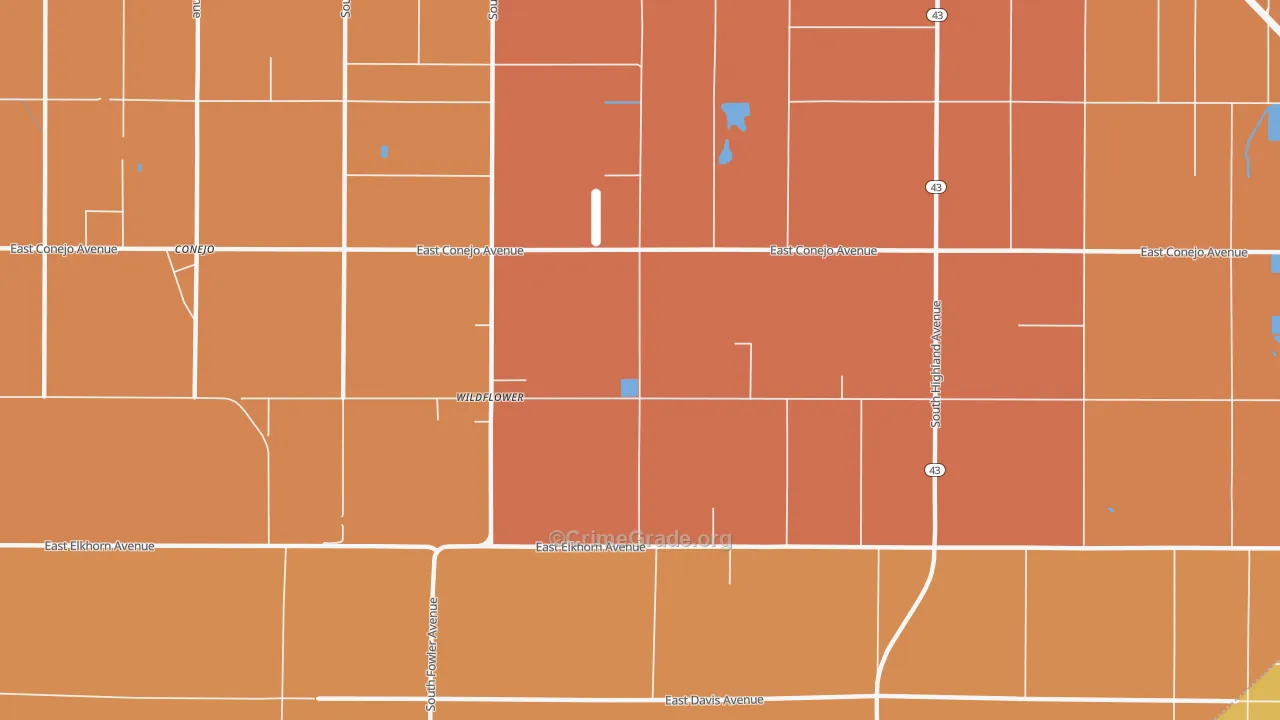 Wildflower, CA Map of Robbery Rates
