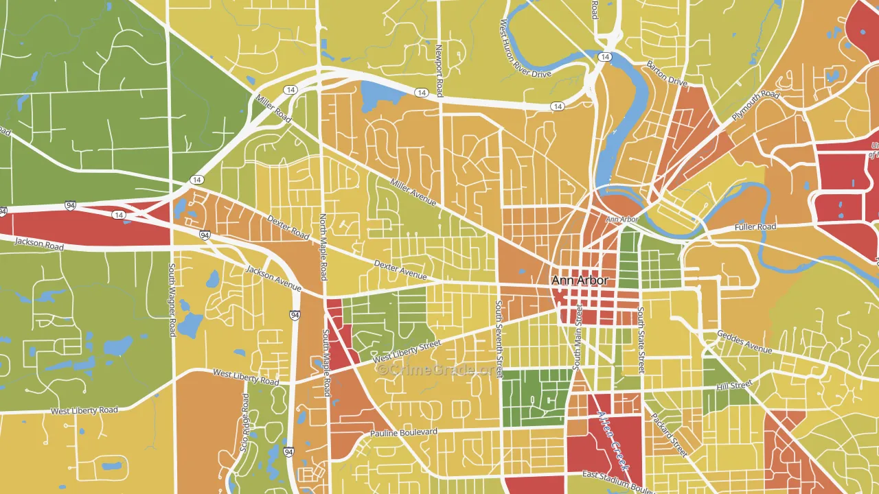 Wildwood, Ann Arbor, MI Map of Robbery Rates