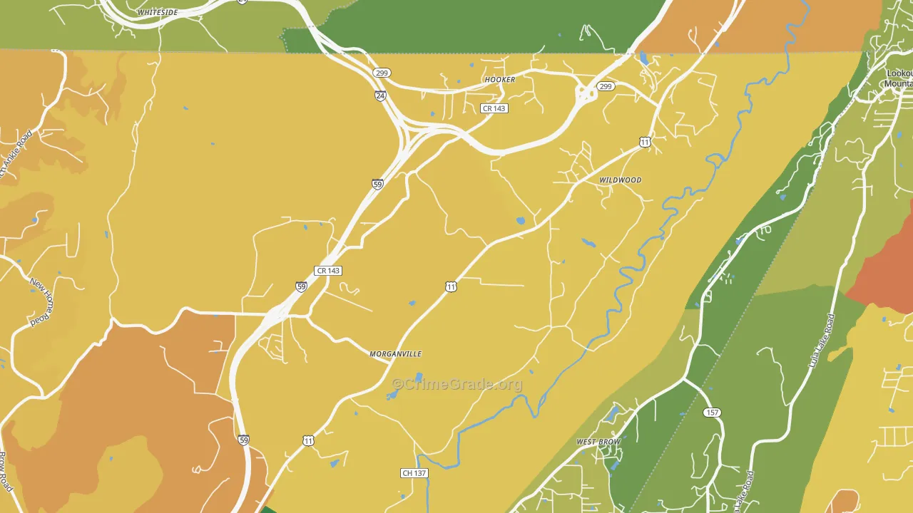 Wildwood, GA Map of Robbery Rates
