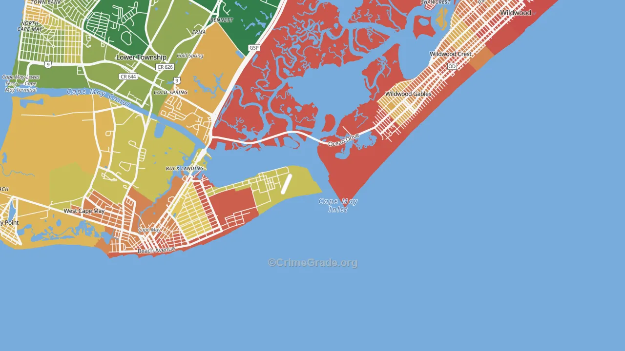 Wildwood Gables, NJ Map of Robbery Rates