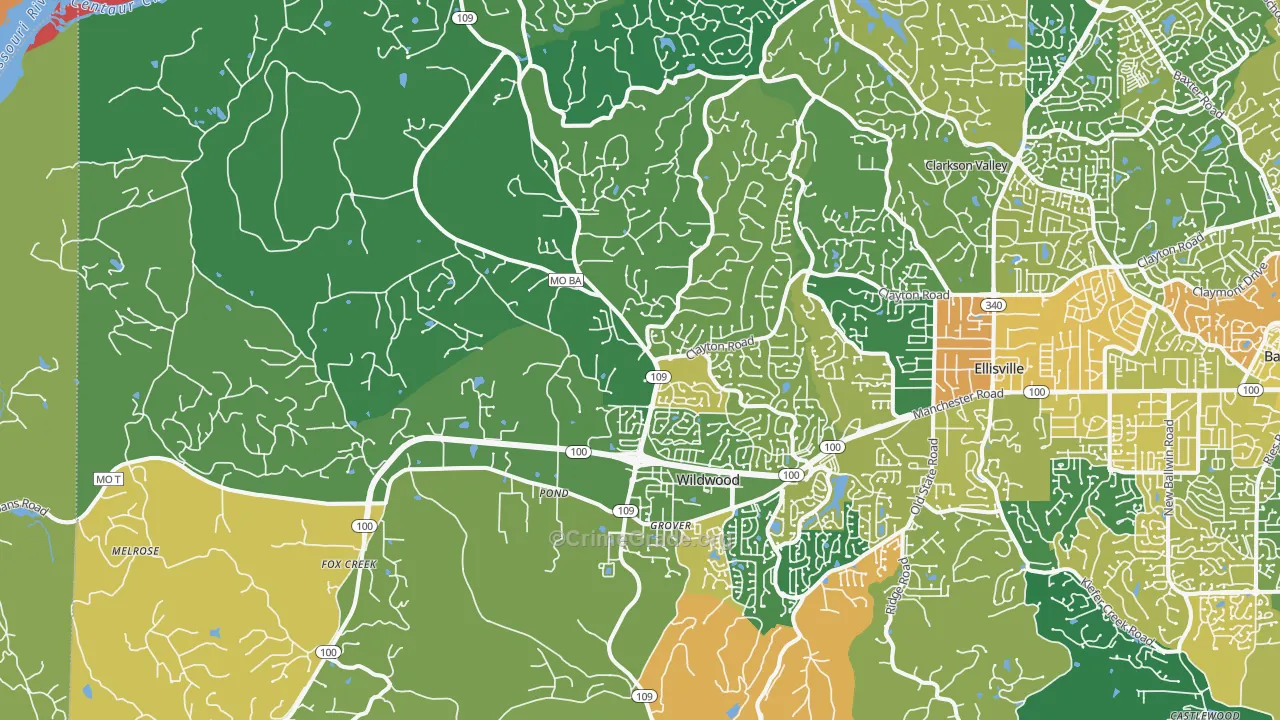 Wildwood, MO Map of Robbery Rates