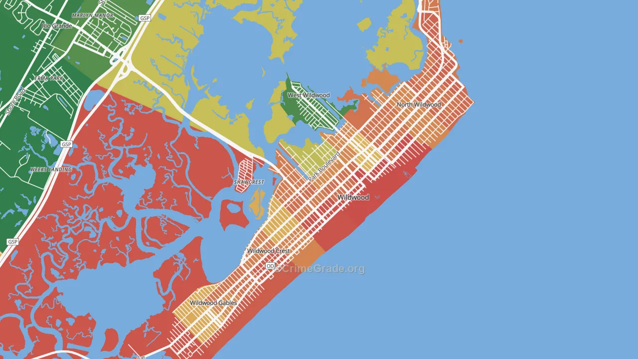 Wildwood, NJ Map of Robbery Rates