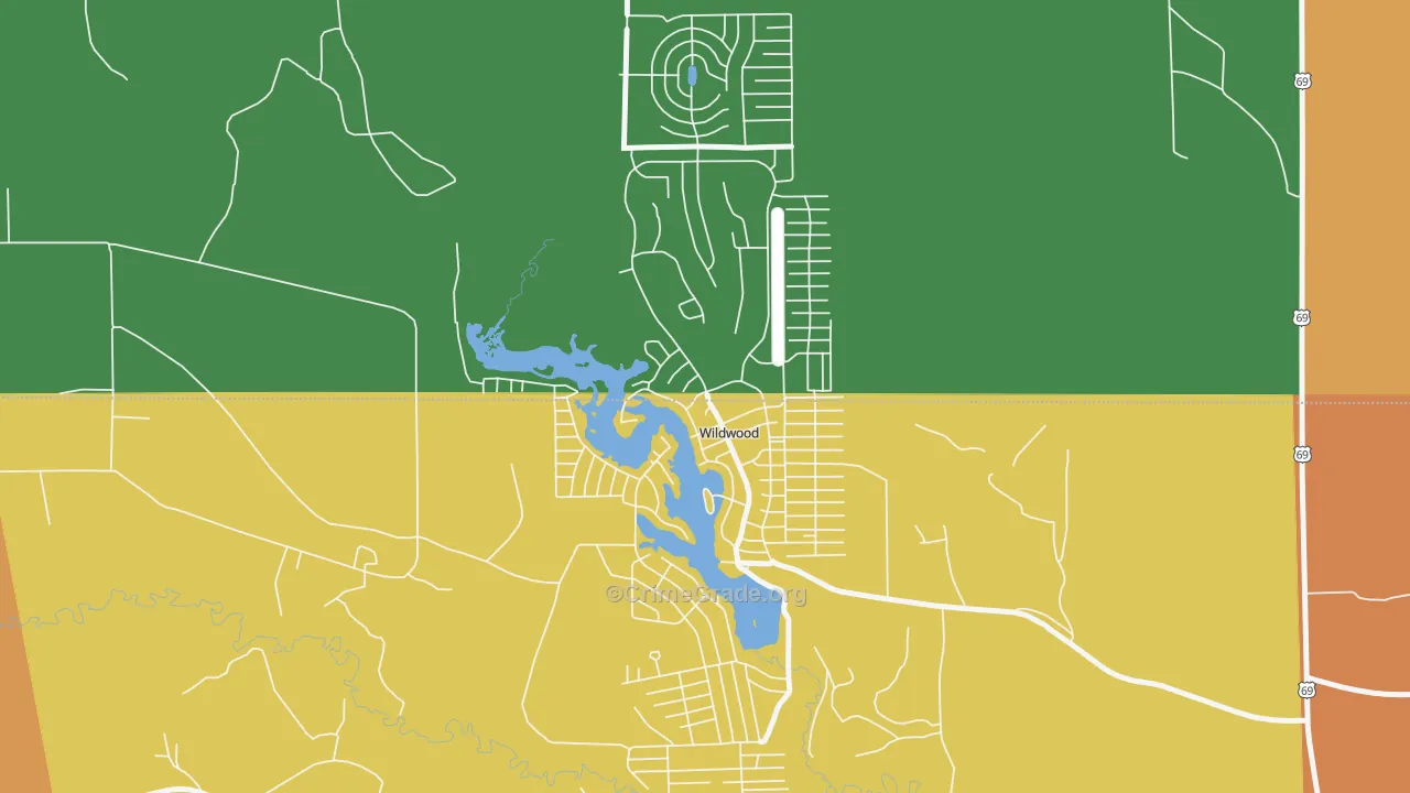 Wildwood, TX Map of Robbery Rates