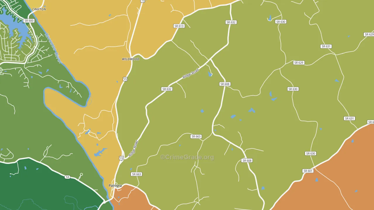 Wildwood, VA Map of Robbery Rates
