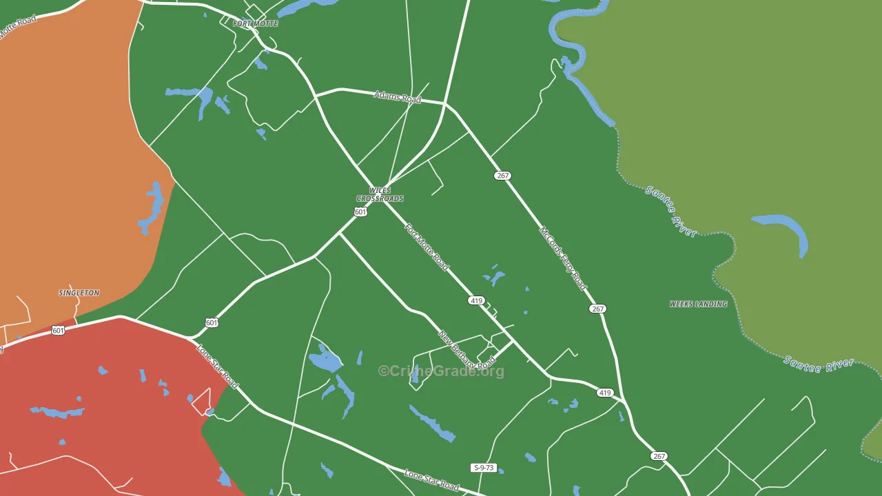 Wiles Crossroads, SC Map of Robbery Rates