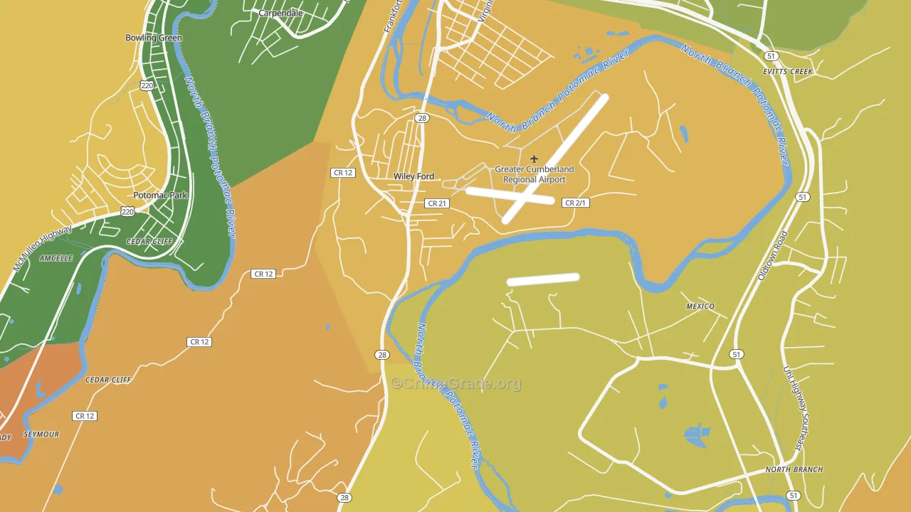 Wiley Ford, WV Map of Robbery Rates