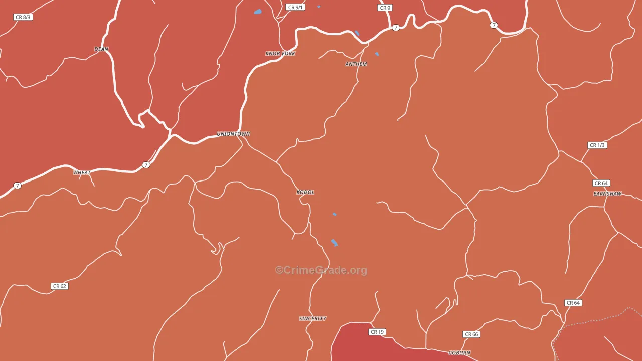 Wileyville, WV Map of Robbery Rates