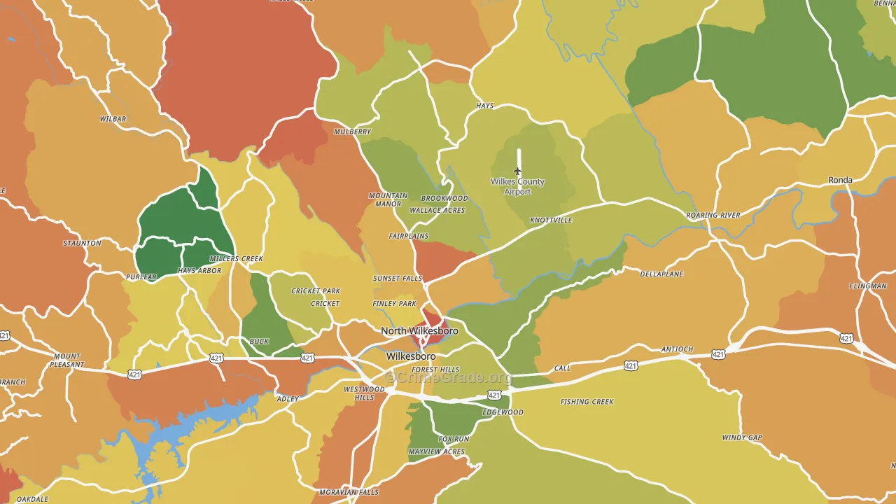 Wilkes County, NC Map of Robbery Rates