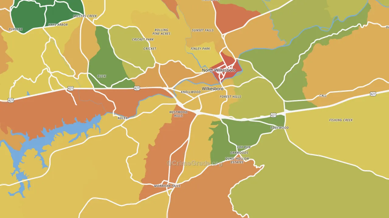 Wilkesboro, NC Map of Robbery Rates