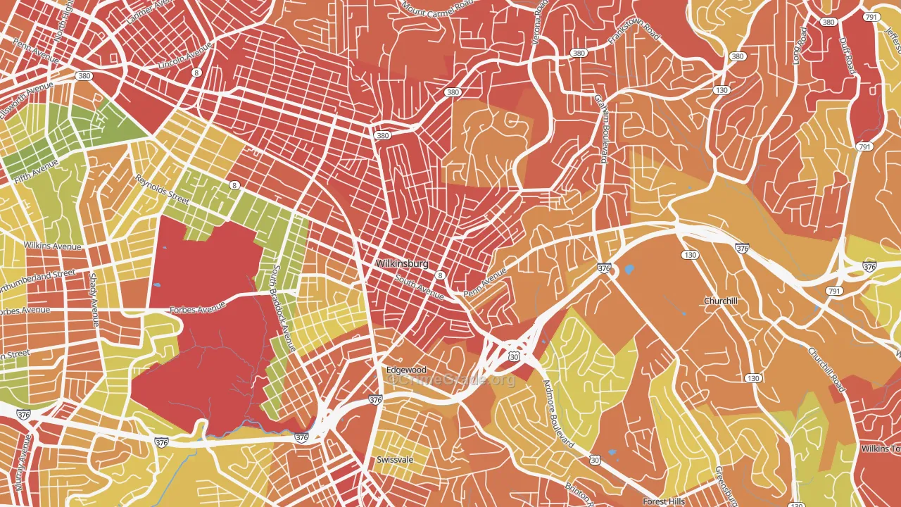Wilkinsburg, PA Map of Robbery Rates