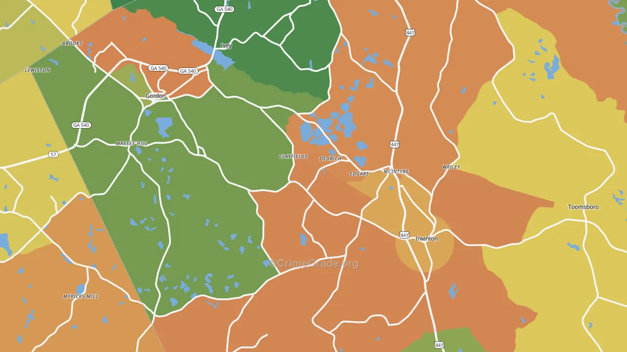 Wilkinson County, GA Map of Robbery Rates