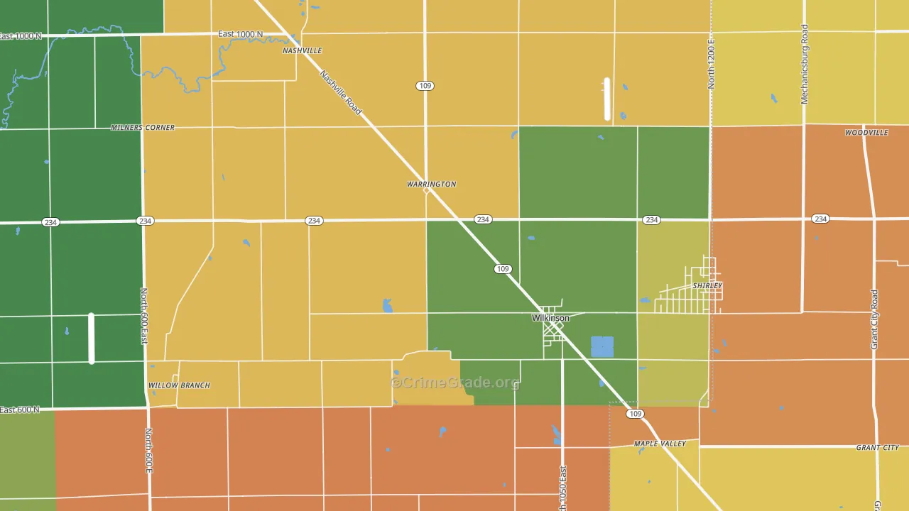 Wilkinson, IN Map of Robbery Rates